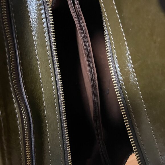 Patricia Nash Bruna Tooled Satchel Bag Purse Olive Green Gold CutOut NWT A1 - Picture 6 of 12